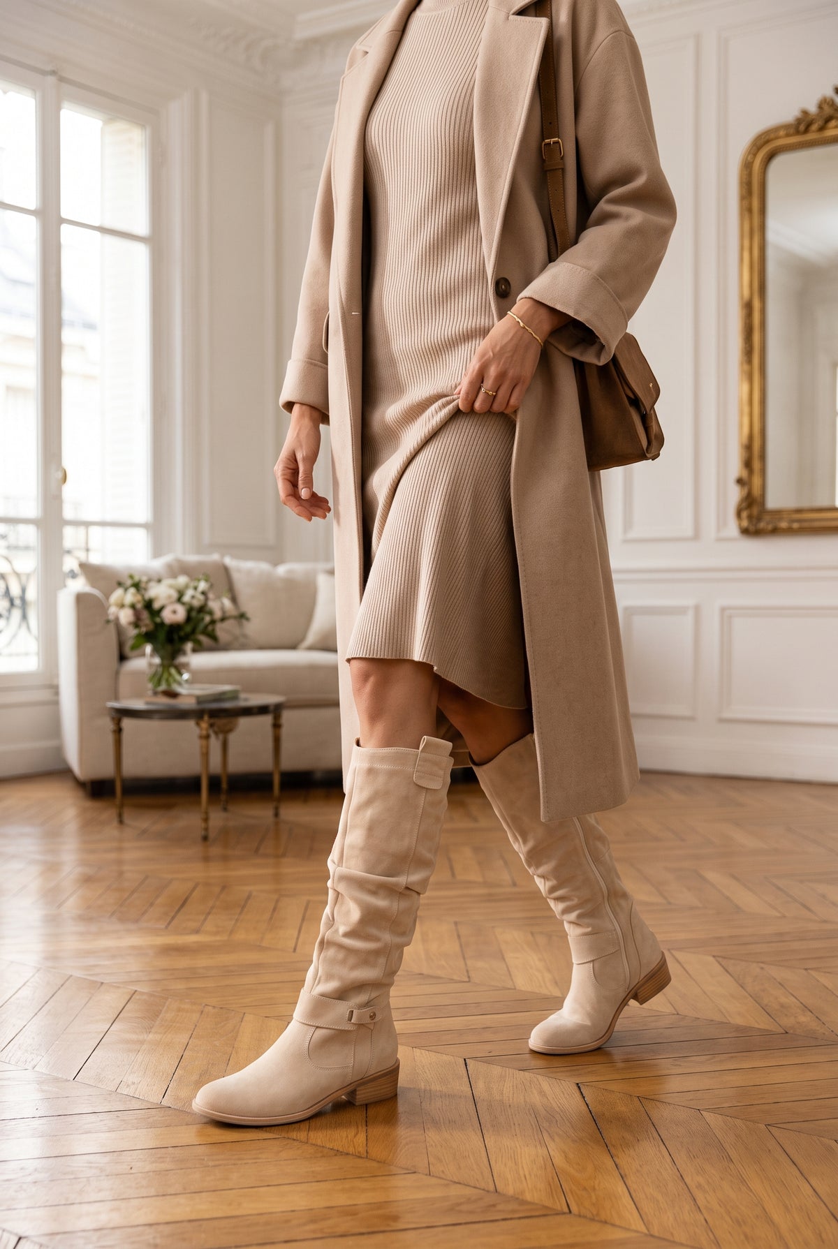 Bottes plates montantes en suédine souple effet slouchy