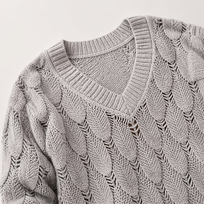 Pull Rosalie – Maille fine texturée & col V